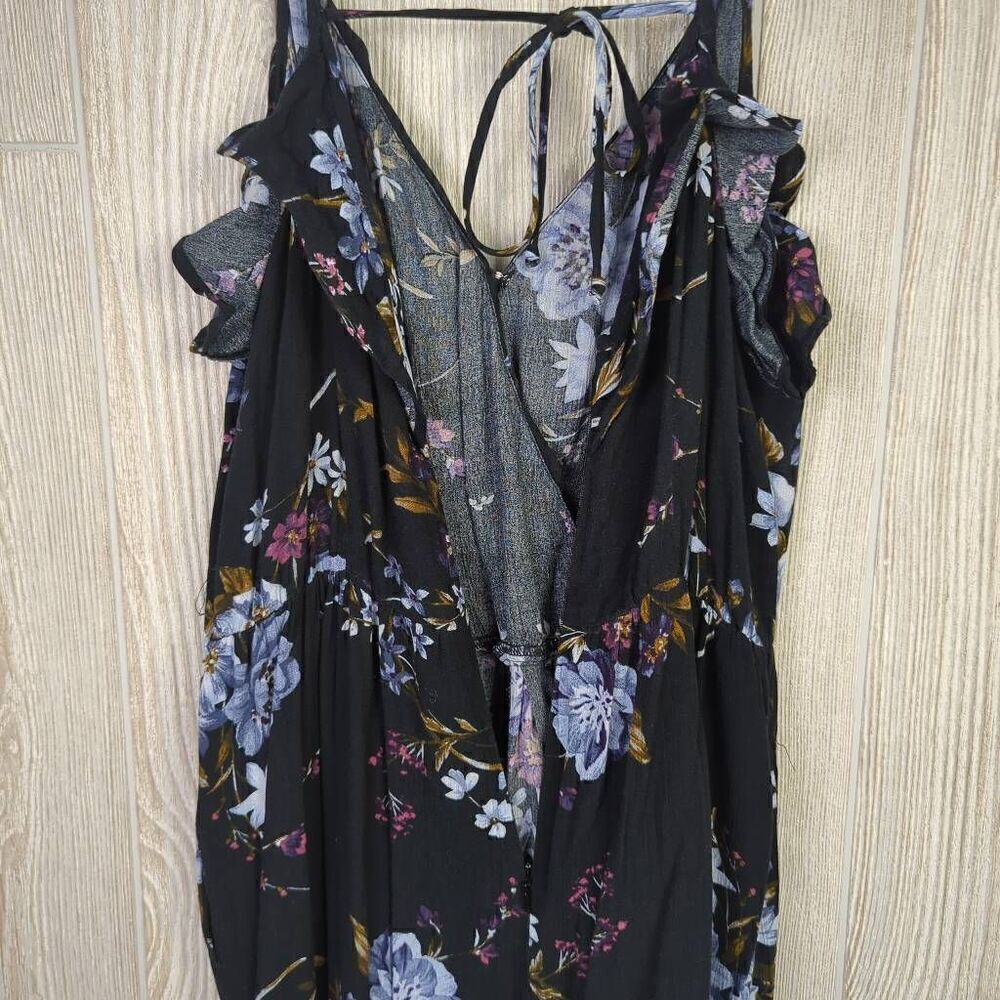 American Eagle Outfitters Women Small Long Faux Wrap Floral Print Jumpsuit Black - Picture 6 of 8